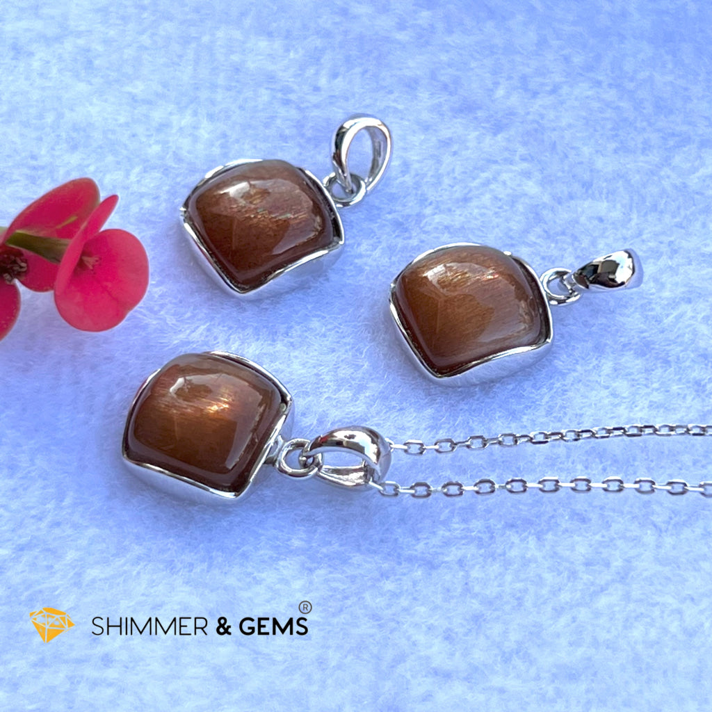 Gold Sunstone Square Pendant 10X10Mm Charms & Pendants