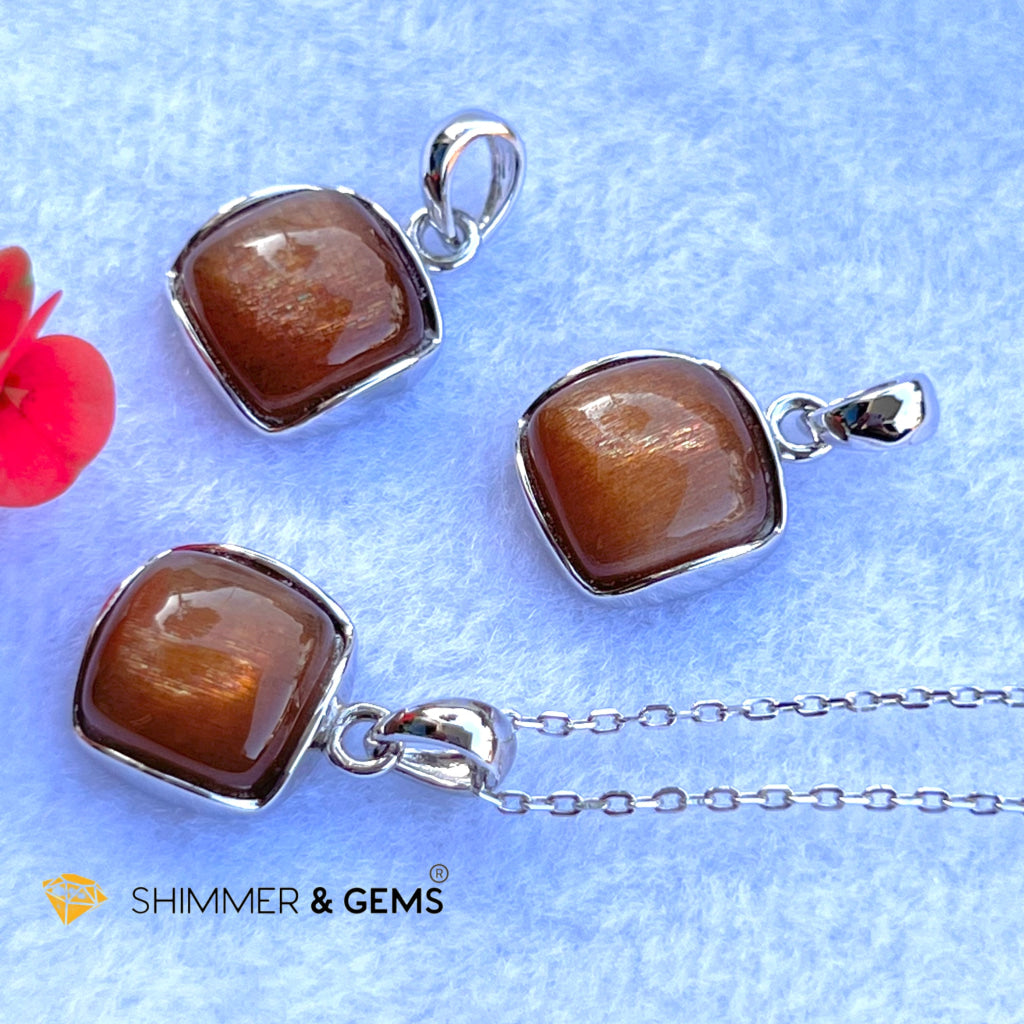 Gold Sunstone Square Pendant 10X10Mm Charms & Pendants