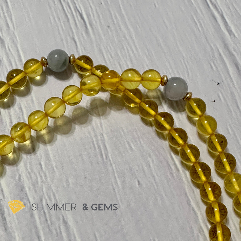 Golden Amber 108 Mala Beads Necklace (6mm)