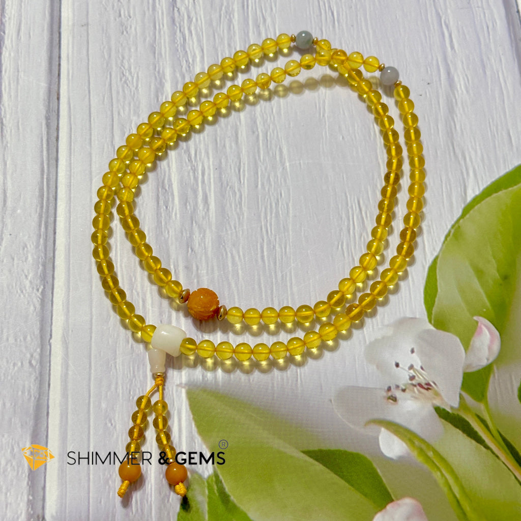 Golden Amber 108 Mala Beads Necklace (6mm)