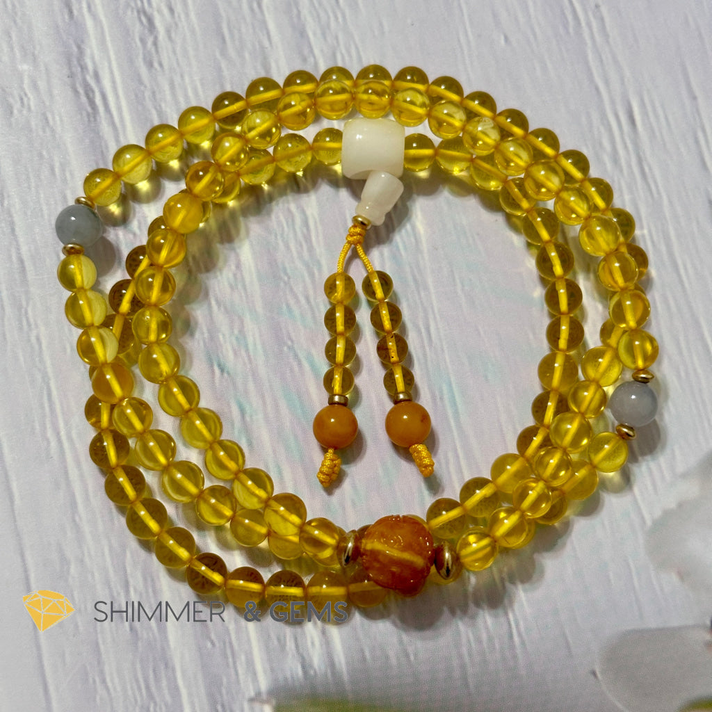 Golden Amber 108 Mala Beads Necklace (6mm)
