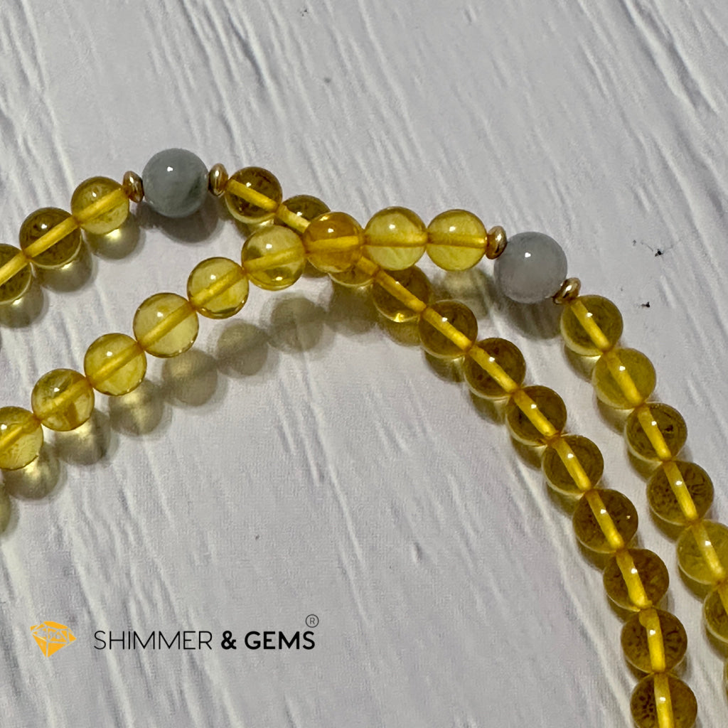 Golden Amber 108 Mala Beads Necklace (6mm)