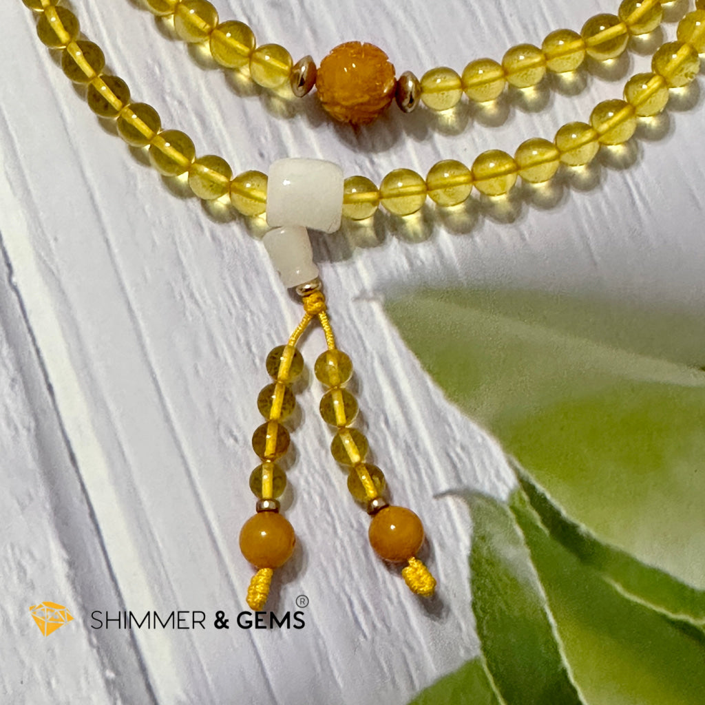 Golden Amber 108 Mala Beads Necklace (6mm)