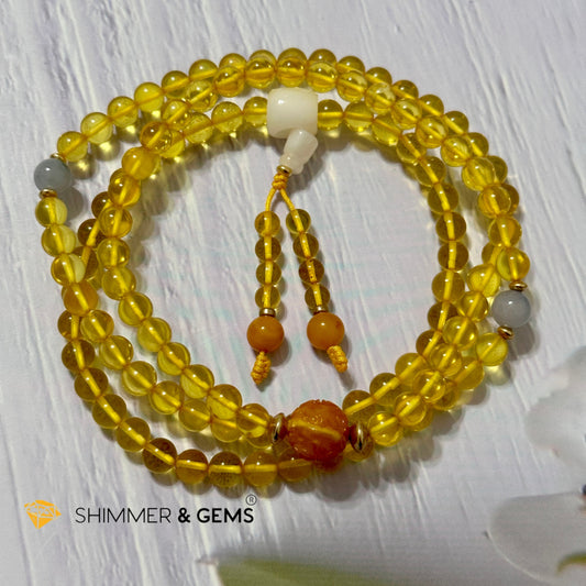 Golden Amber 108 Mala Beads Necklace (6mm)