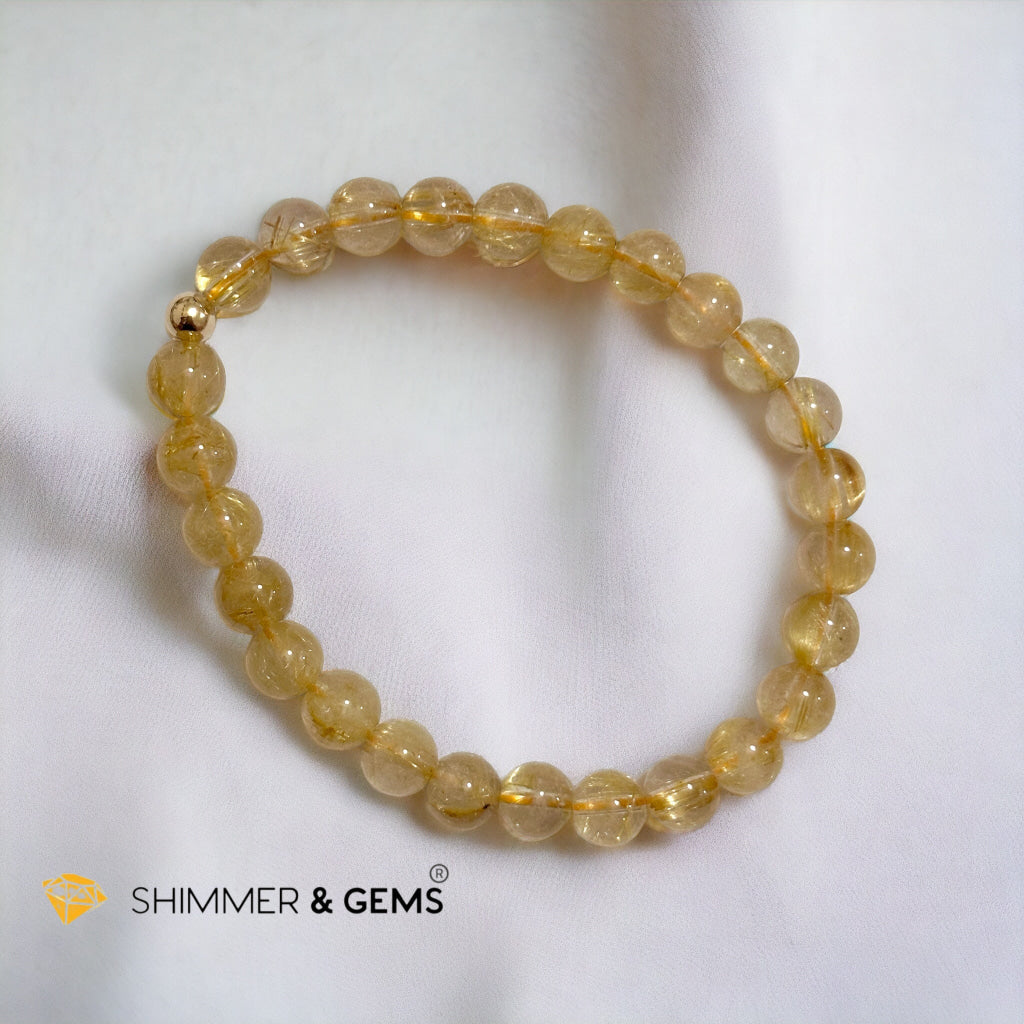 Golden Rutilated 7mm AAAA Grade Bracelet with 14k gold filled Bead
