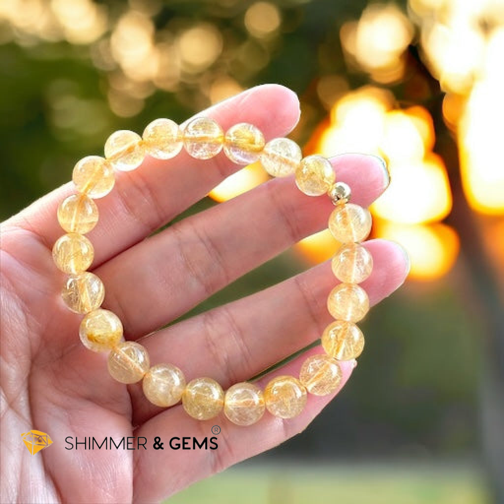 Golden Rutilated 8mm AAA Grade Bracelet with 14k gold filled Bead-Premium, Encoded & Activated