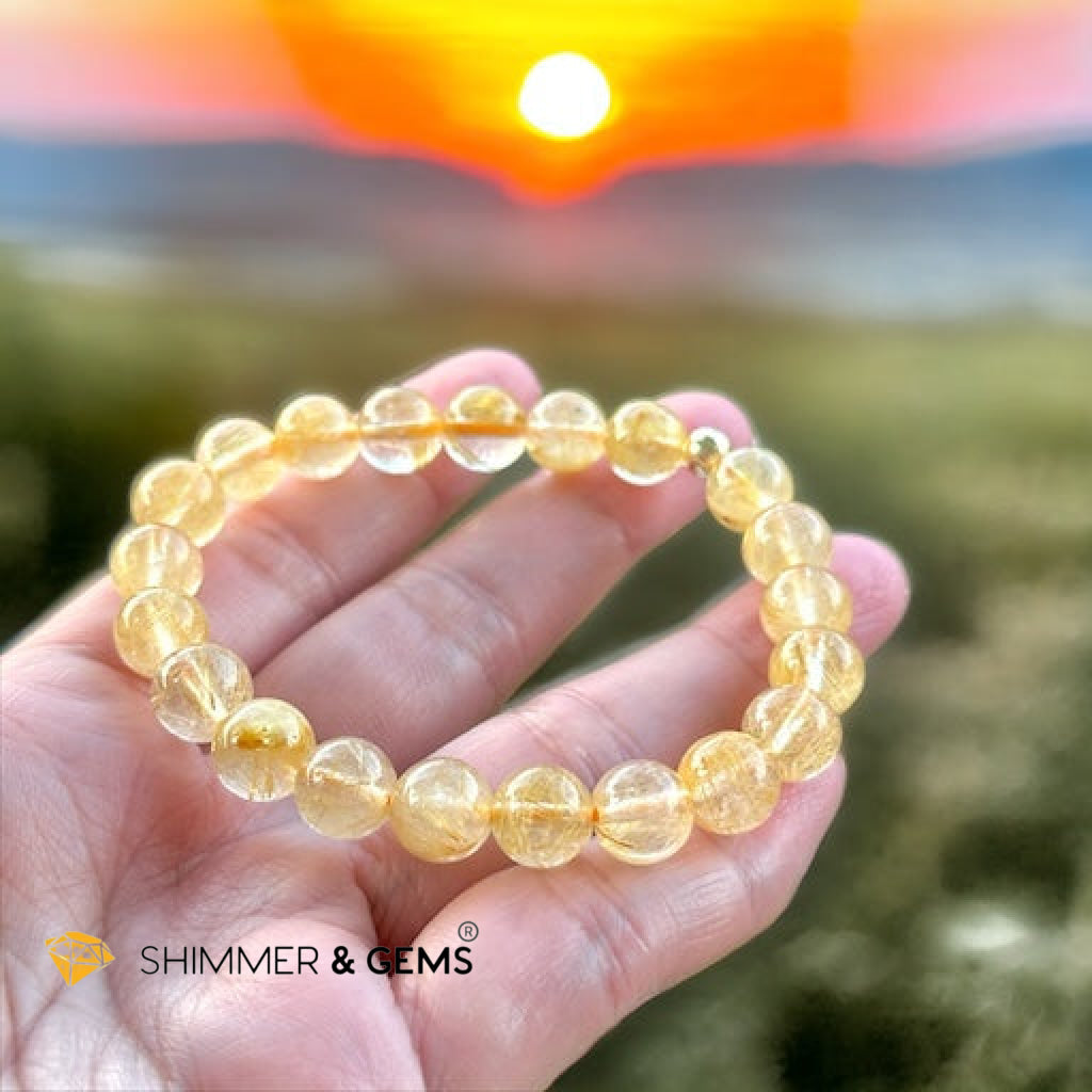 Golden Rutilated 8mm AAA Grade Bracelet with 14k gold filled Bead-Premium, Encoded & Activated