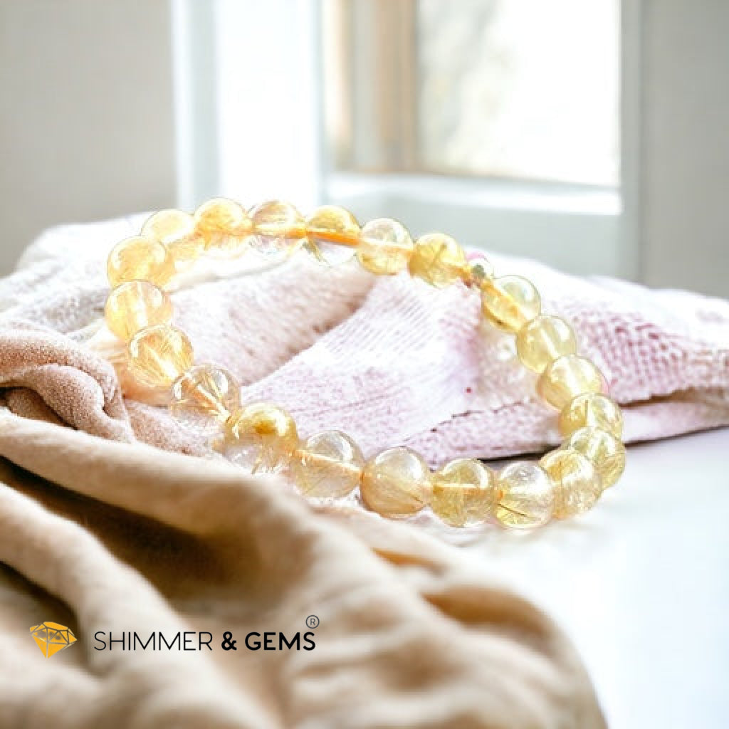 Golden Rutilated 8mm AAA Grade Bracelet with 14k gold filled Bead-Premium, Encoded & Activated