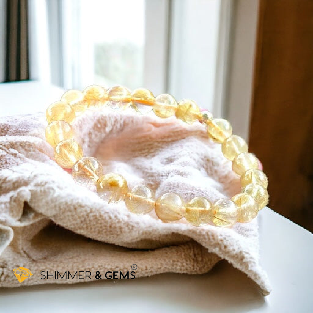 Golden Rutilated 8mm AAA Grade Bracelet with 14k gold filled Bead-Premium, Encoded & Activated