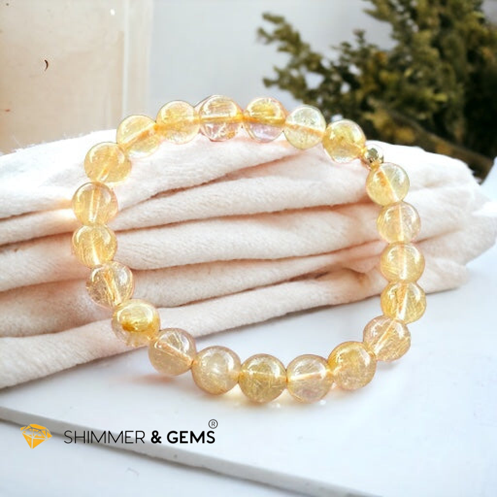 Golden Rutilated 8mm AAA Grade Bracelet with 14k gold filled Bead-Premium, Encoded & Activated
