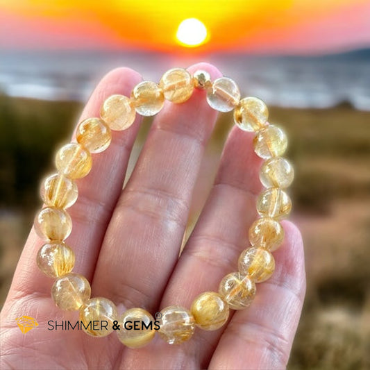 Golden Rutilated 8mm AAAA Grade Bracelet with 14k gold filled Bead