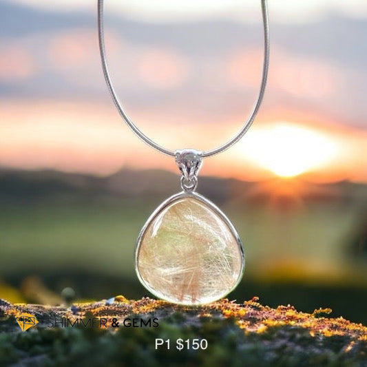 Golden Rutilated Clear Quartz 925 Silver Pendant (AAA Grade)