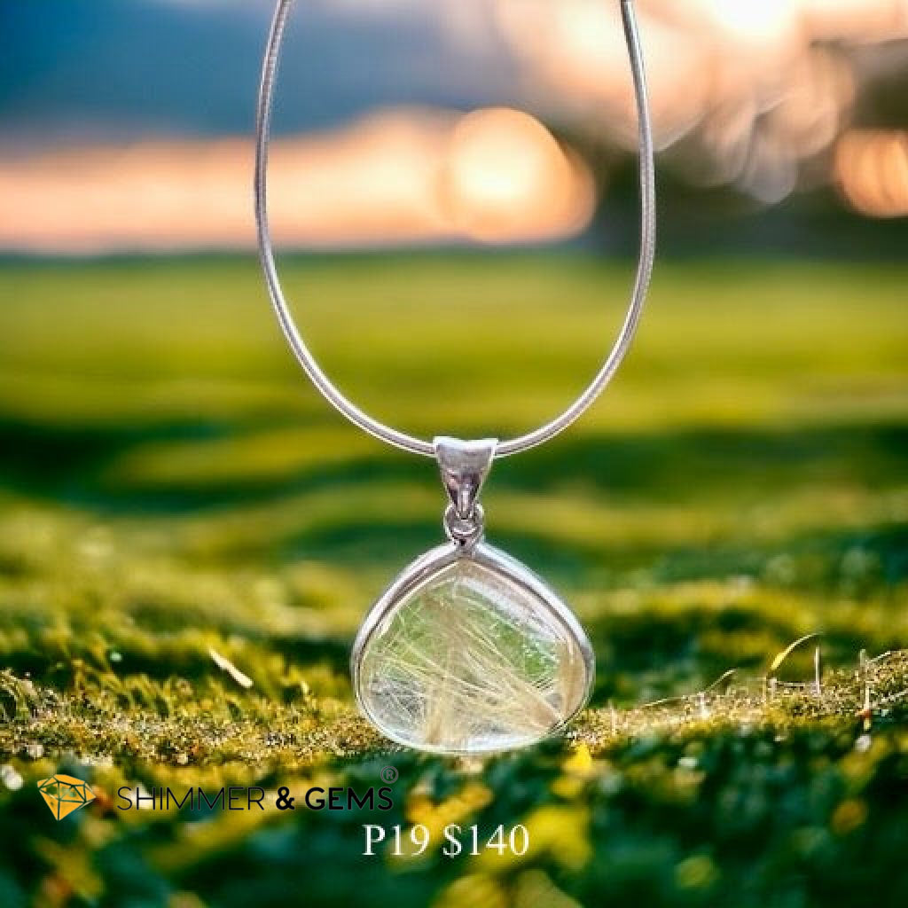 Golden Rutilated Clear Quartz 925 Silver Pendant (AAA Grade)