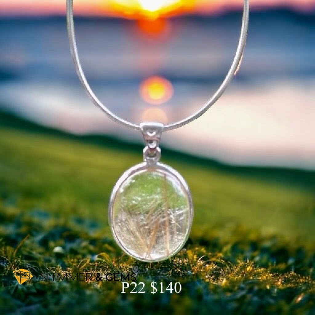 Golden Rutilated Clear Quartz 925 Silver Pendant (AAA Grade)