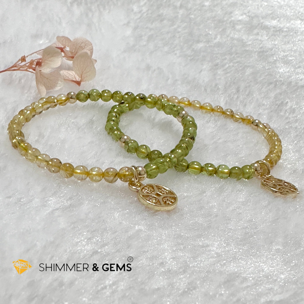 Golden Rutilated & Peridot (4mm) with Lucky Coin Bracelet Plus 14k Gold Filled Beads