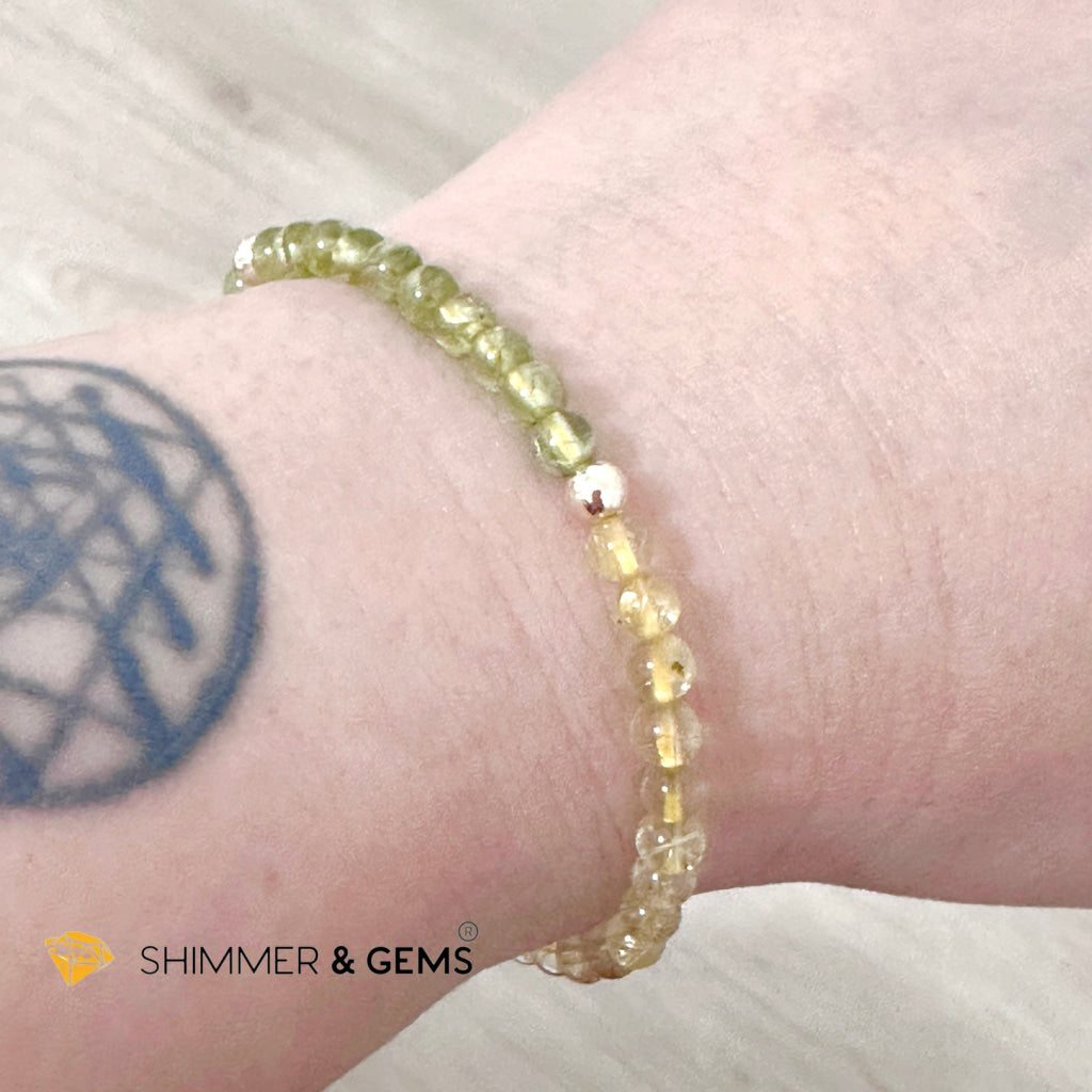 Golden Rutilated & Peridot (4mm) with Lucky Coin Bracelet Plus 14k Gold Filled Beads