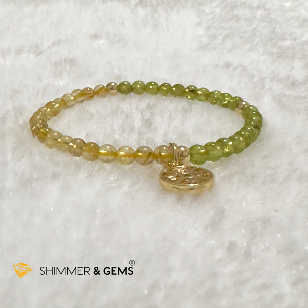 Golden Rutilated & Peridot (4mm) with Lucky Coin Bracelet Plus 14k Gold Filled Beads