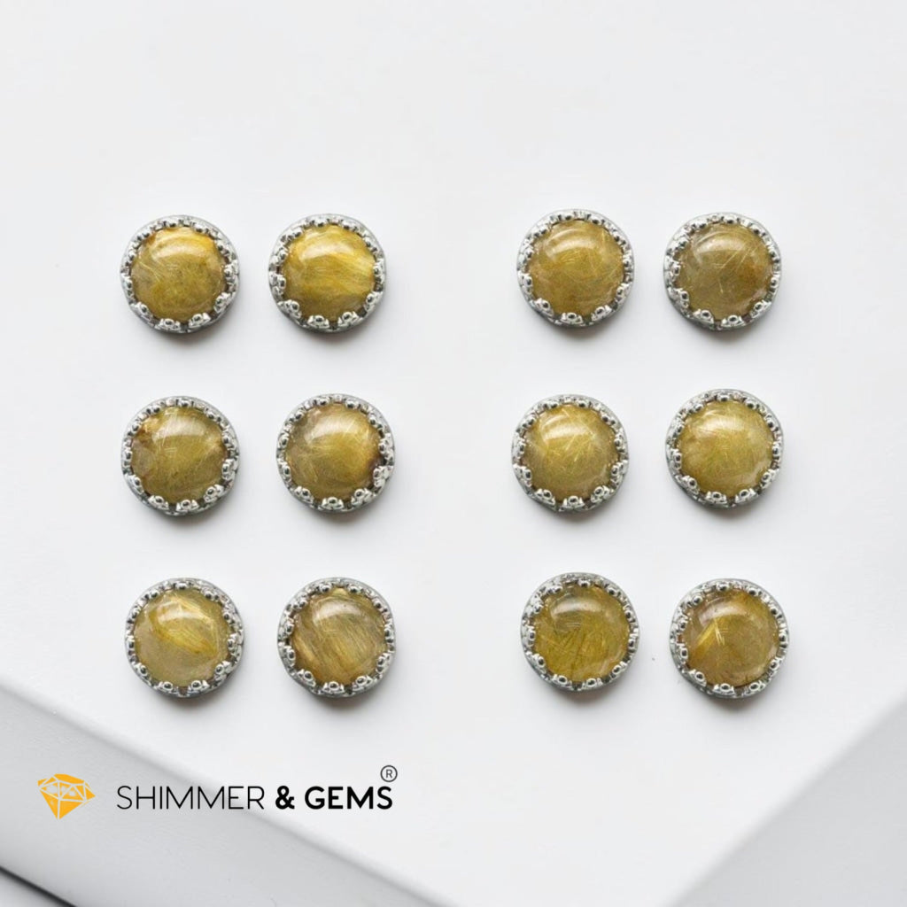 Golden Rutilated Quartz Round 8mm 925 Silver Earrings