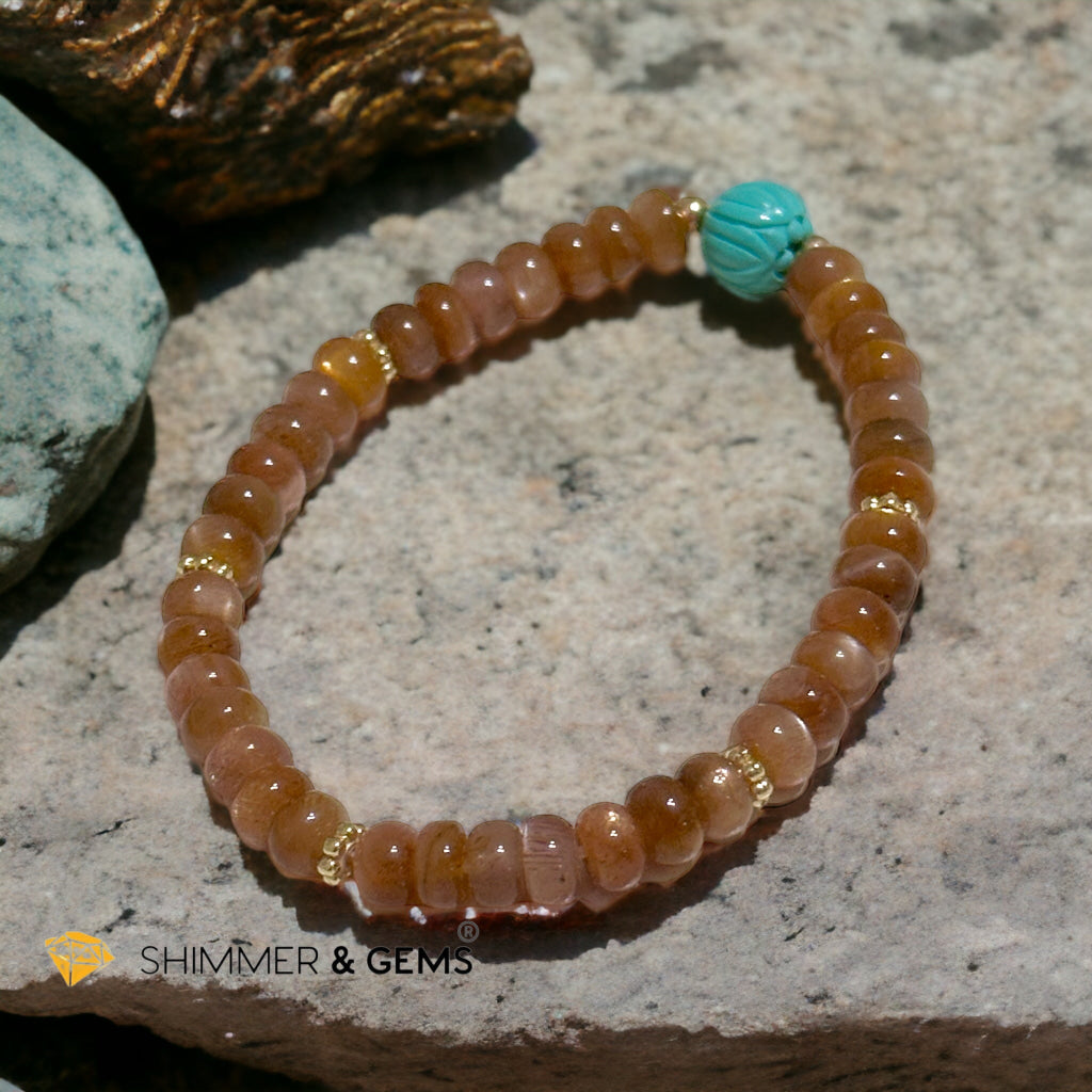 Golden Sunstone Rondelle with Lotus Turquoise Bracelet