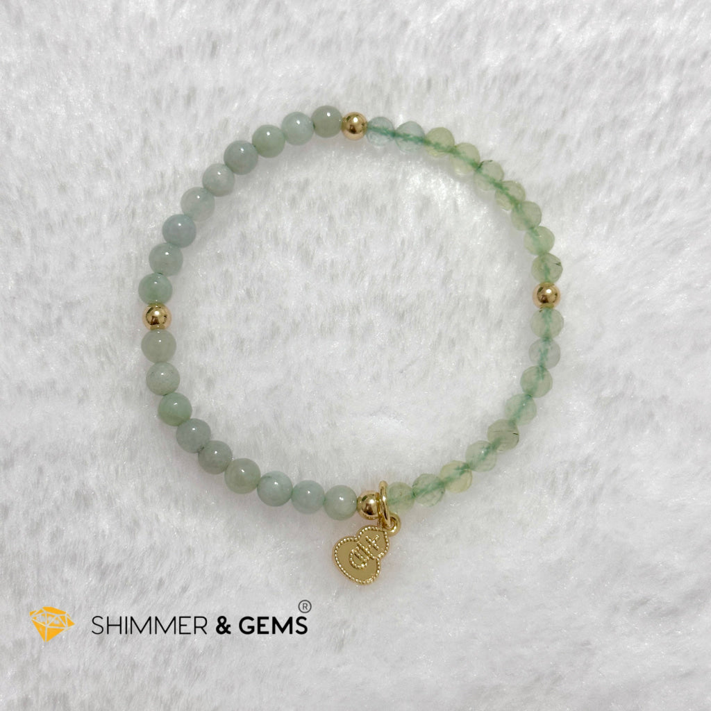 Good Health Bracelet (Prehnite, Burma Jade & 14k Goldplated Copper Wu Lou Charm)