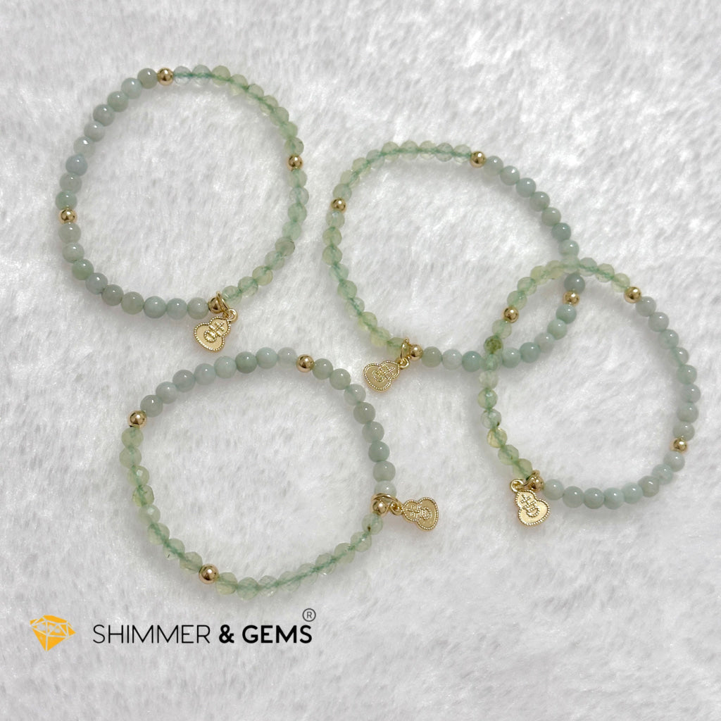 Good Health Bracelet (Prehnite, Burma Jade & 14k Goldplated Copper Wu Lou Charm)