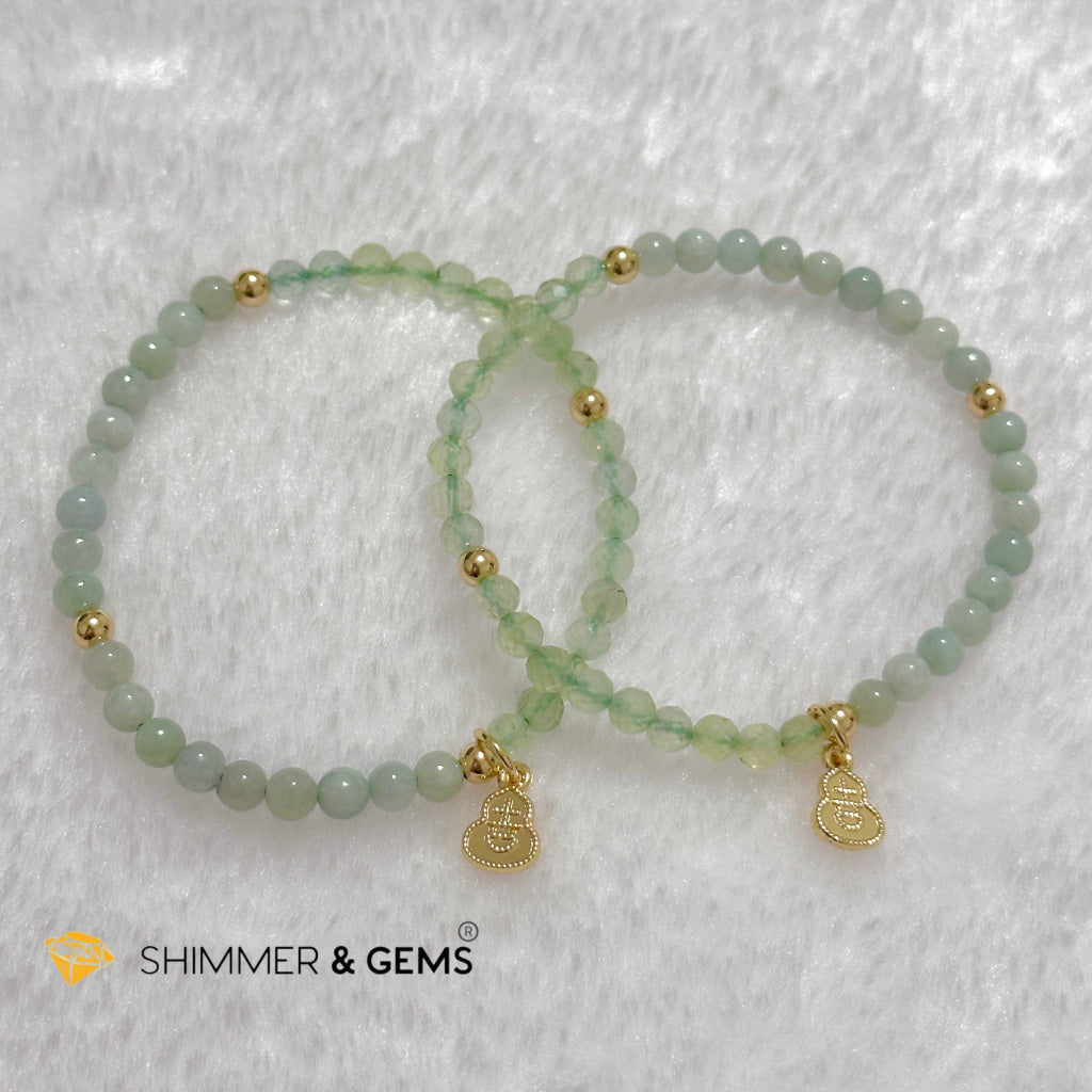 Good Health Bracelet (Prehnite, Burma Jade & 14k Goldplated Copper Wu Lou Charm)