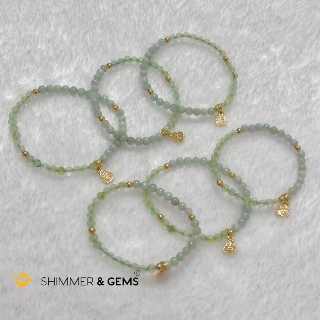 Good Health Bracelet (Prehnite, Burma Jade & 14k Goldplated Copper Wu Lou Charm)