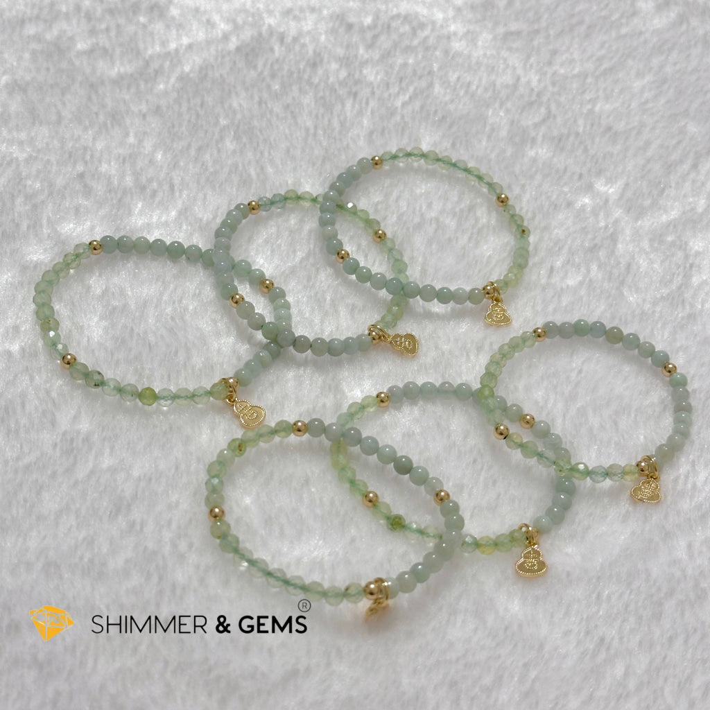 Good Health Bracelet (Prehnite, Burma Jade & 14k Goldplated Copper Wu Lou Charm)