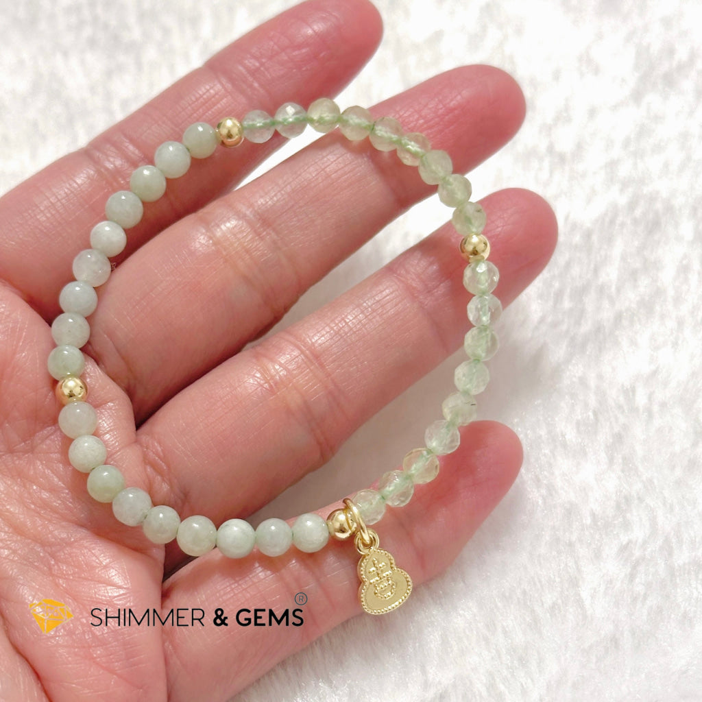 Good Health Bracelet (Prehnite, Burma Jade & 14k Goldplated Copper Wu Lou Charm)