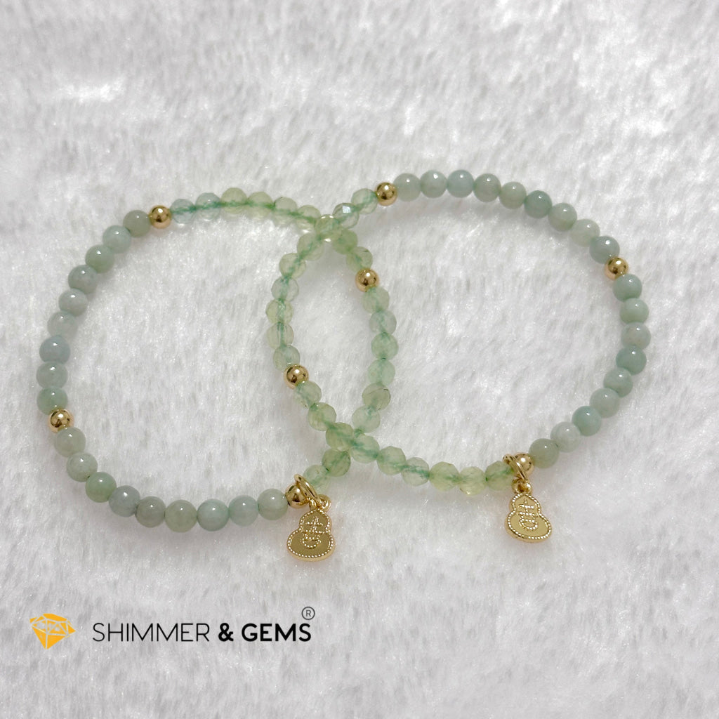 Good Health Bracelet (Prehnite, Burma Jade & 14k Goldplated Copper Wu Lou Charm)