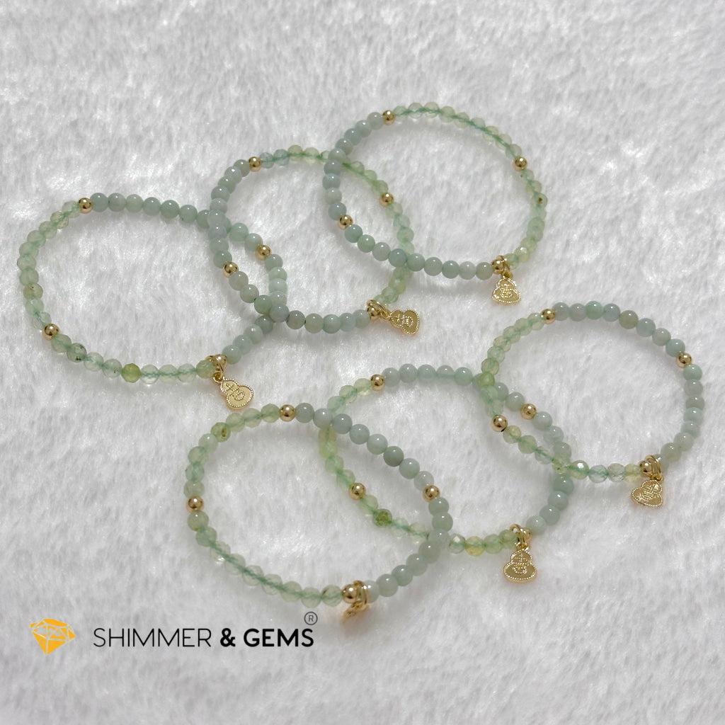 Good Health Bracelet (Prehnite, Burma Jade & 14k Goldplated Copper Wu Lou Charm)