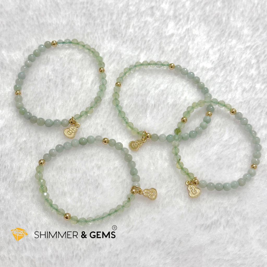 Good Health Bracelet (Prehnite, Burma Jade & 14k Goldplated Copper Wu Lou Charm)