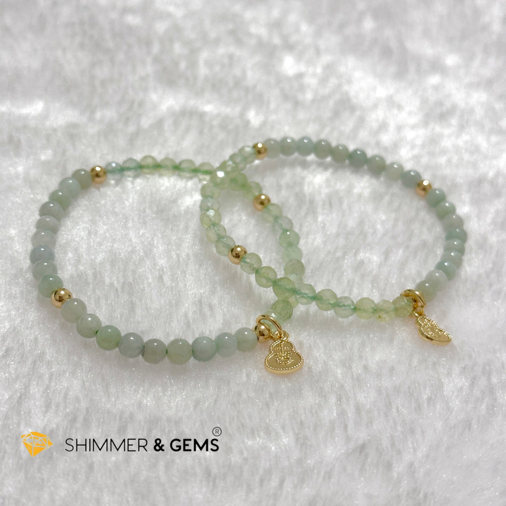 Good Health Bracelet (Prehnite, Burma Jade & 14k Goldplated Copper Wu Lou Charm)