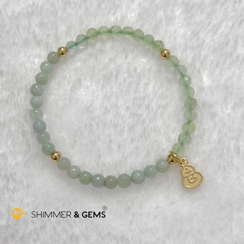 Good Health Bracelet (Prehnite, Burma Jade & 14k Goldplated Copper Wu Lou Charm)
