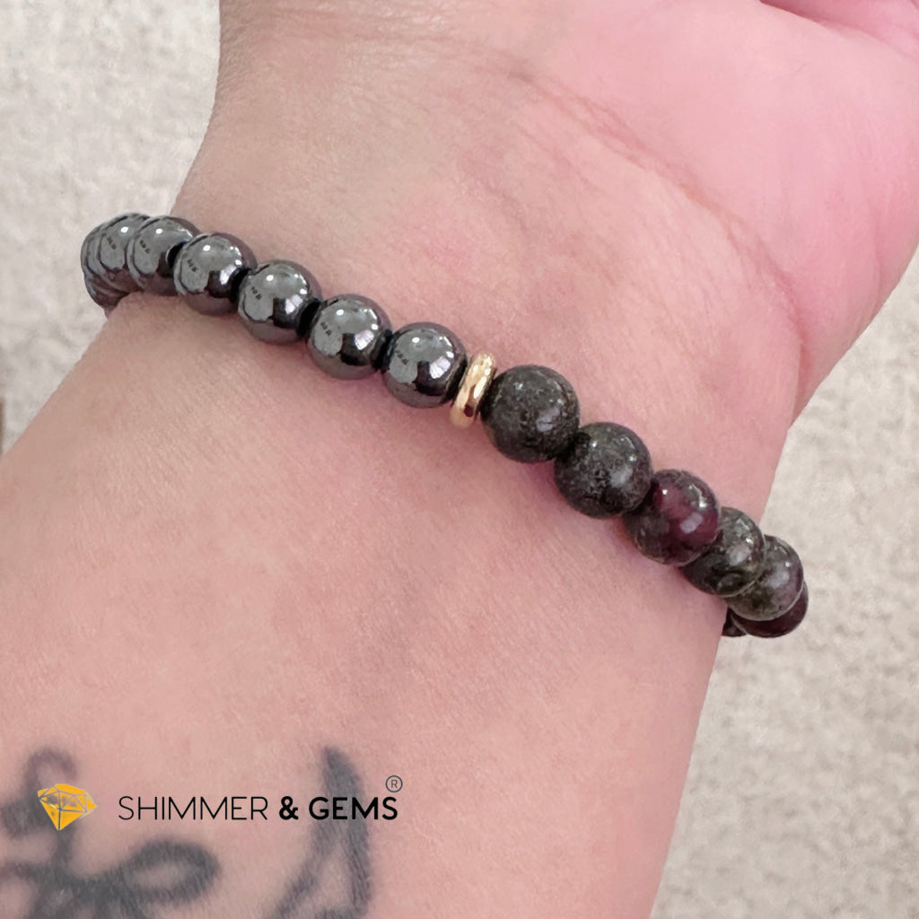 Good Health Pixiu Bracelet (Stainless Steel) Hematite & Bloodstone