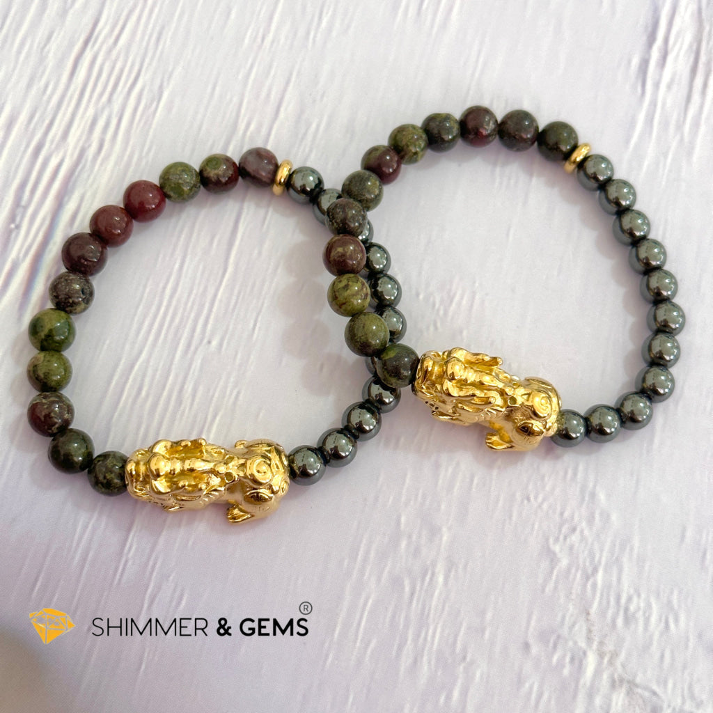 Good Health Pixiu Bracelet (Stainless Steel) Hematite & Bloodstone