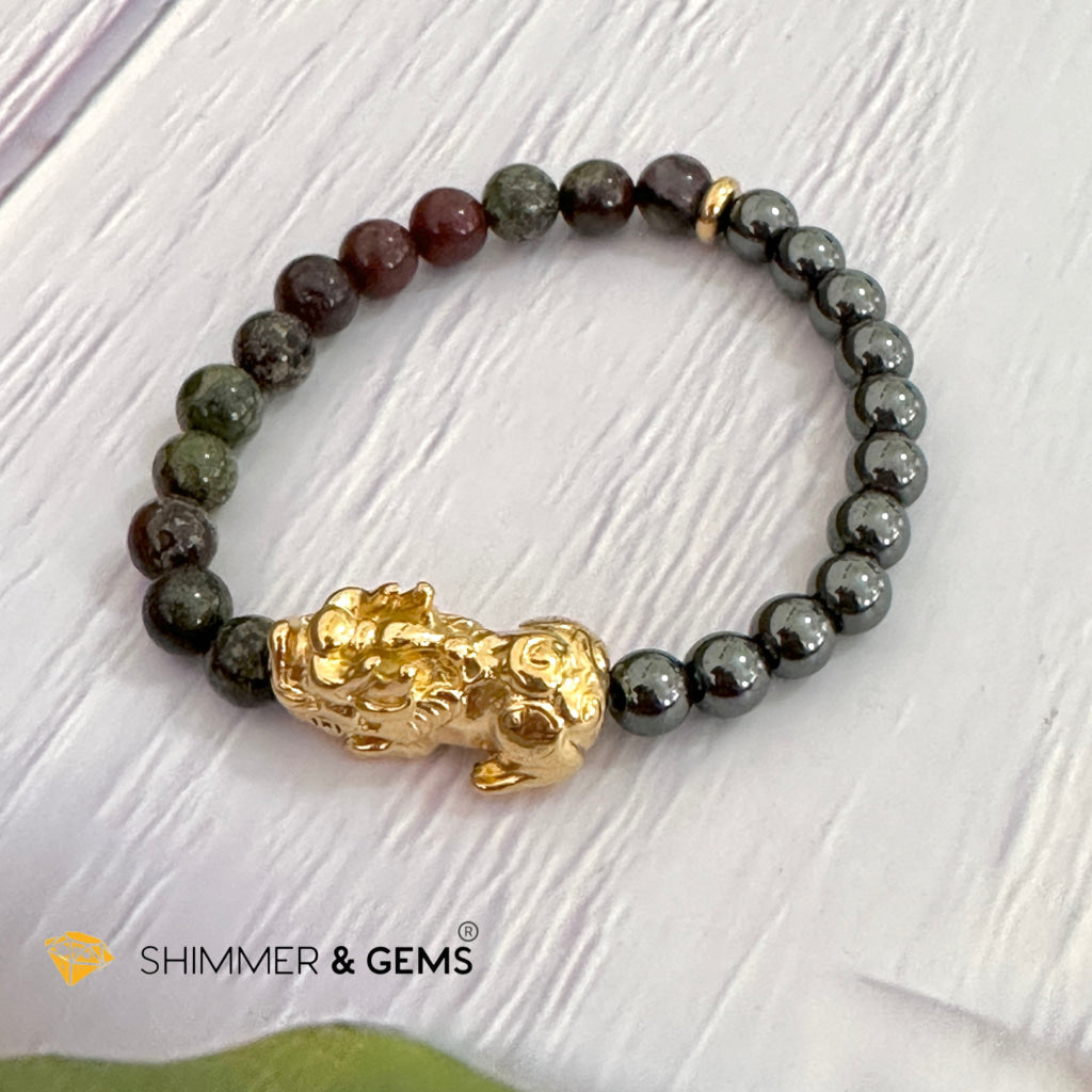 Good Health Pixiu Bracelet (Stainless Steel) Hematite & Bloodstone