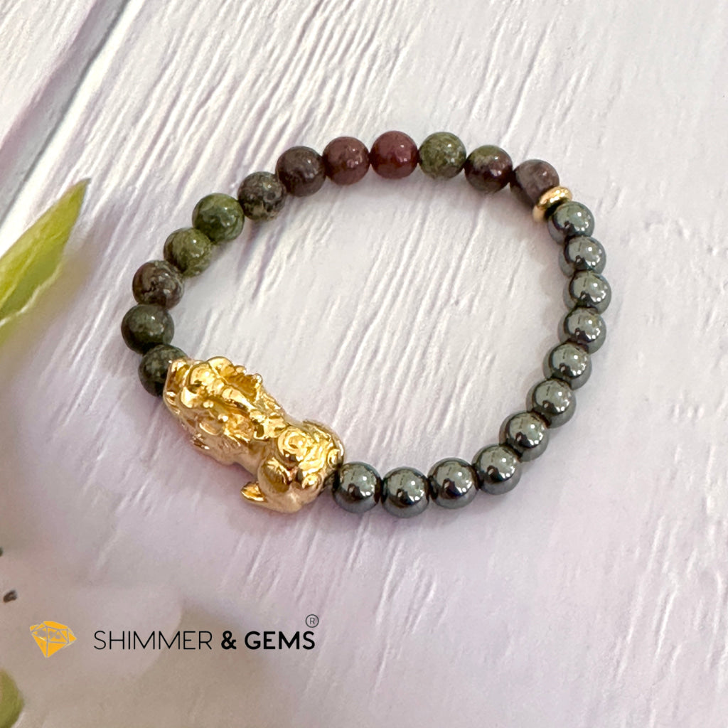 Good Health Pixiu Bracelet (Stainless Steel) Hematite & Bloodstone