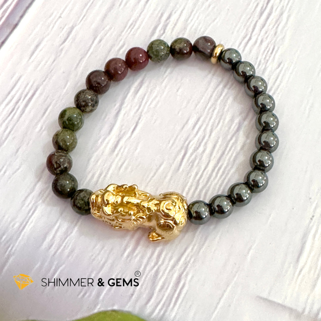 Good Health Pixiu Bracelet (Stainless Steel) Hematite & Bloodstone