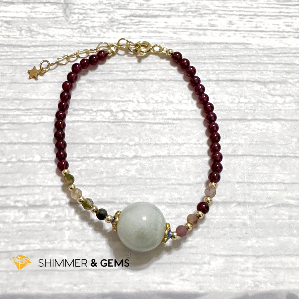 Good Luck Charm Garnet, Mixed Tourmaline & Jade Bracelet