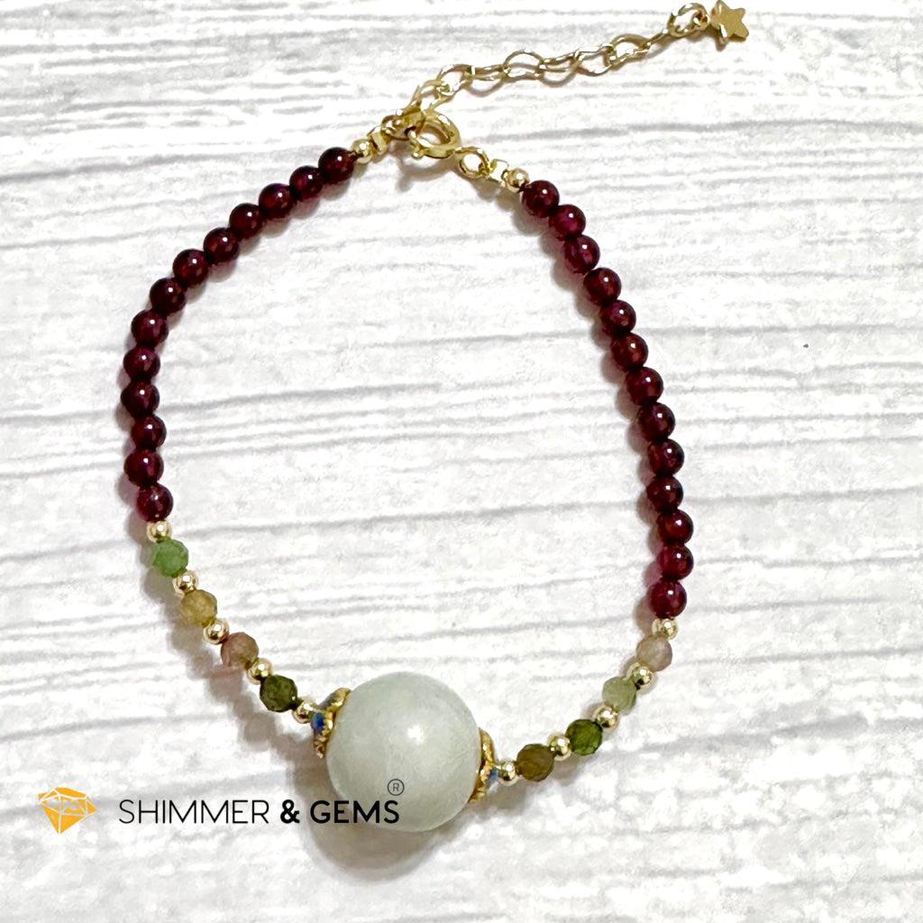 Good Luck Charm Garnet, Mixed Tourmaline & Jade Bracelet