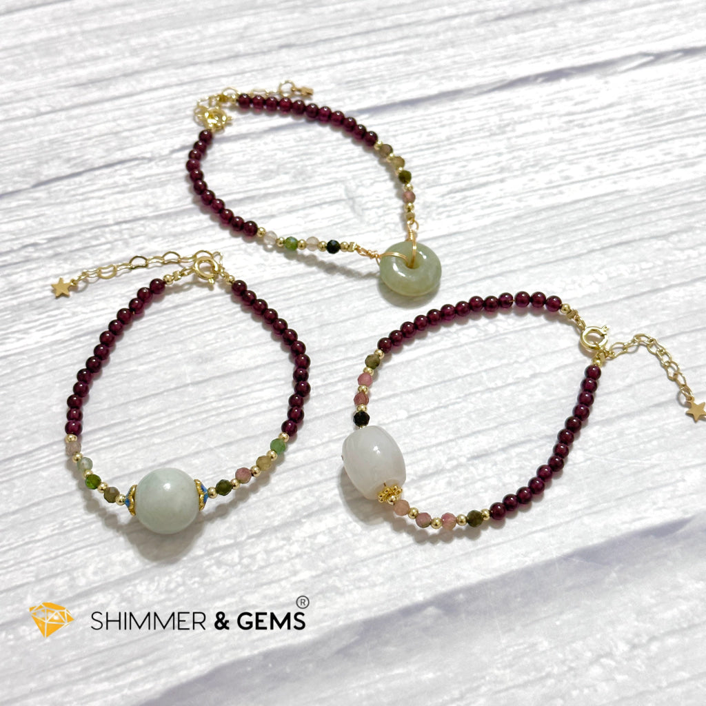 Good Luck Charm Garnet, Mixed Tourmaline & Jade Bracelet