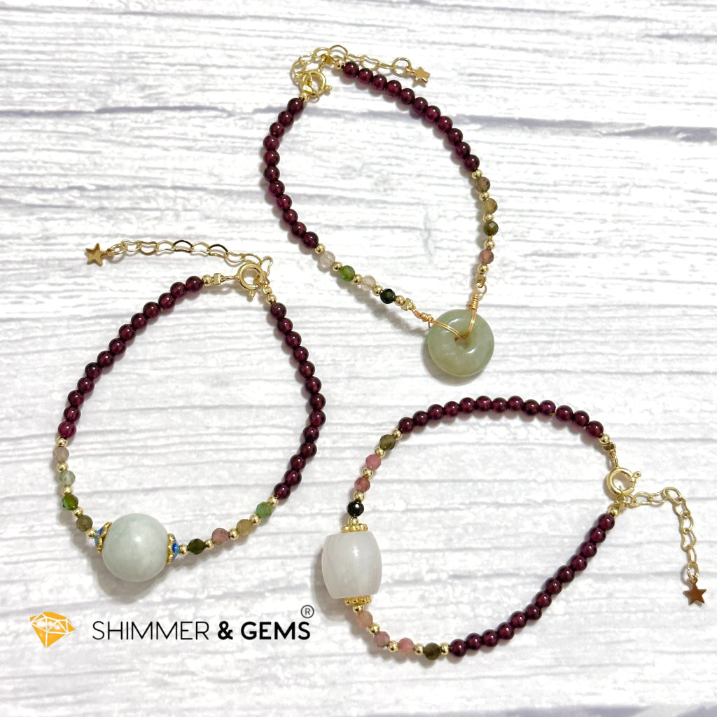 Good Luck Charm Garnet, Mixed Tourmaline & Jade Bracelet