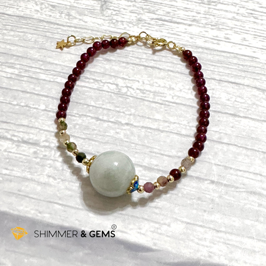Good Luck Charm Garnet, Mixed Tourmaline & Jade Bracelet