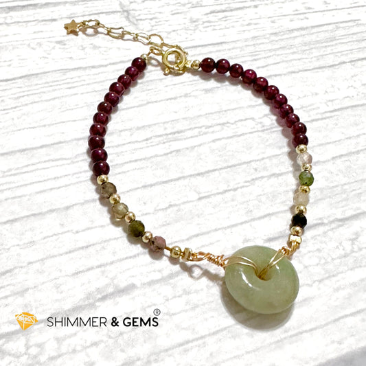 Good Luck Charm Garnet, Mixed Tourmaline & Jade Bracelet