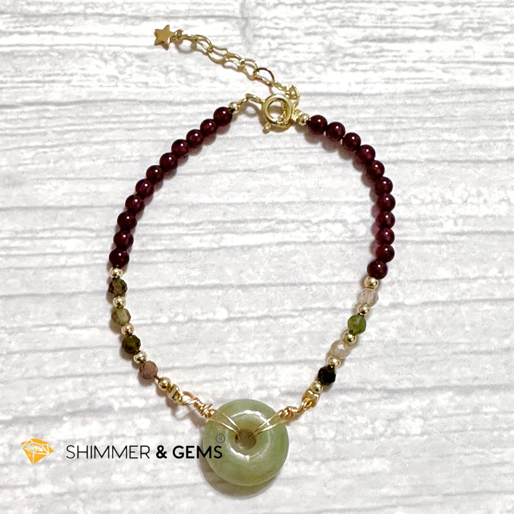 Good Luck Charm Garnet, Mixed Tourmaline & Jade Bracelet