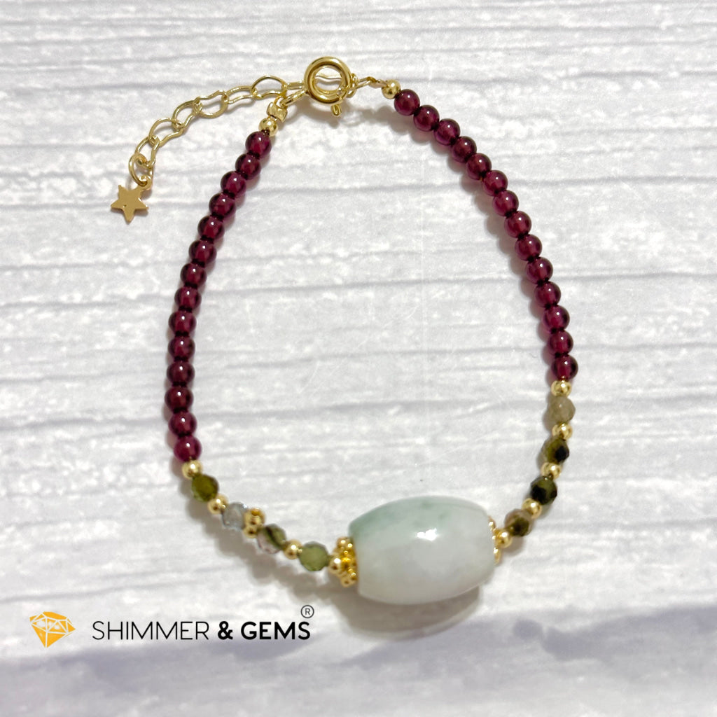 Good Luck Charm Garnet, Mixed Tourmaline & Jade Bracelet