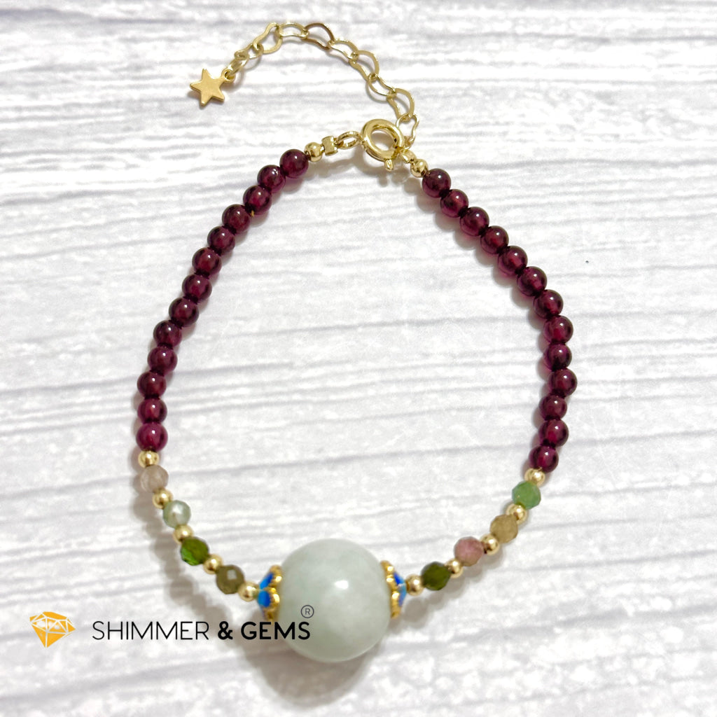 Good Luck Charm Garnet, Mixed Tourmaline & Jade Bracelet