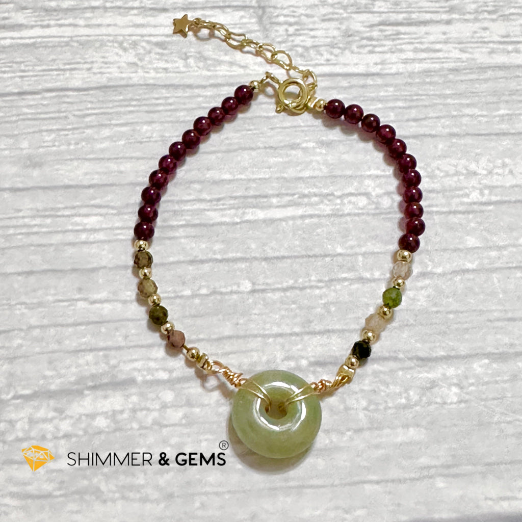 Good Luck Charm Garnet, Mixed Tourmaline & Jade Bracelet