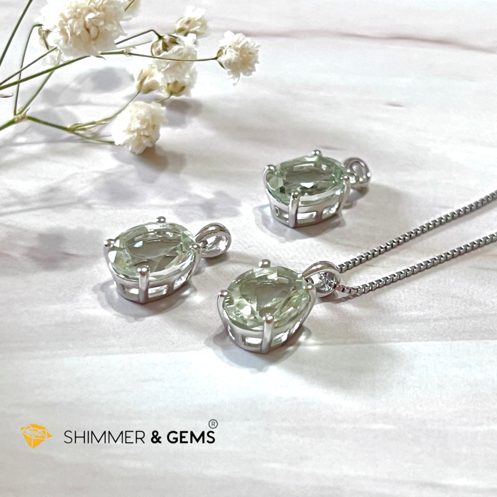 Green Amethyst Oval Facet 925 Silver Pendant (Courage & Healing) 9X11Mm Charms Pendants